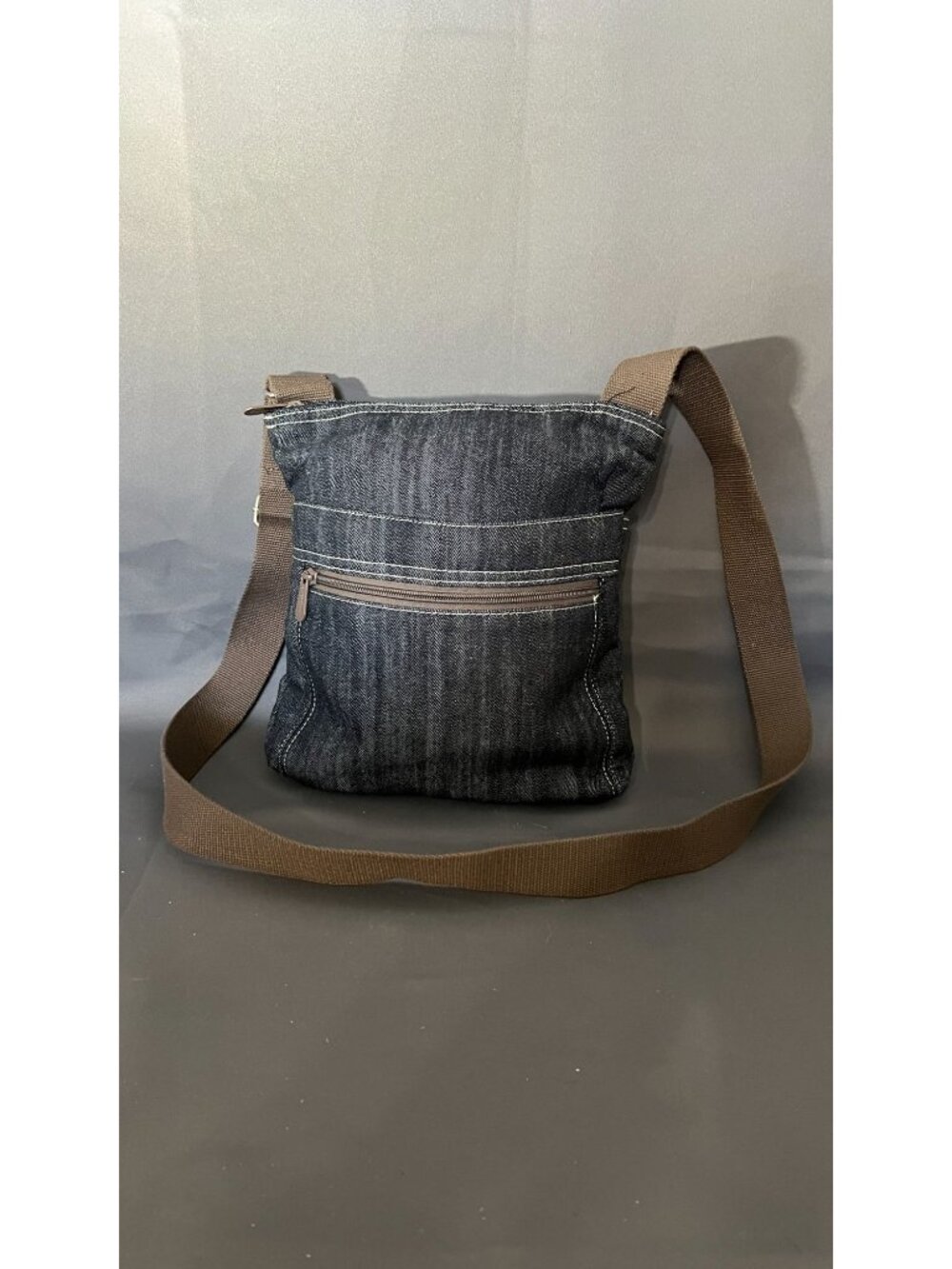 Thirty-One Denim & Brown Crossbody Shoulder Bag With Adjustable Strap